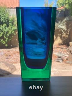Vintage Hadeland Severin Brorby 7018 S. B. Glass Vase Blue Green 7 Mid Century