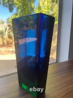 Vintage Hadeland Severin Brorby 7018 S. B. Glass Vase Blue Green 7 Mid Century