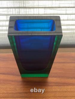 Vintage Hadeland Severin Brorby 7018 S. B. Glass Vase Blue Green 7 Mid Century