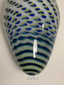 Vintage Hand Blown Art Glass Blue Yellow & Green Speckled Egg Vase 8.5