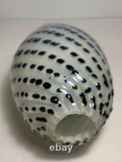Vintage Hand Blown Art Glass Blue Yellow & Green Speckled Egg Vase 8.5