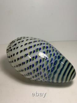Vintage Hand Blown Art Glass Blue Yellow & Green Speckled Egg Vase 8.5