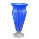 Vintage Hand Blown Art Glass Vase Blue Yellow Red Polka Dot Striped 12 Italian