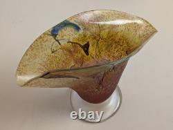 Vintage Hand Blown Art Glass Vase Iridescent Flared Abstract Studio Glass