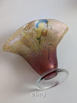 Vintage Hand Blown Art Glass Vase Iridescent Flared Abstract Studio Glass