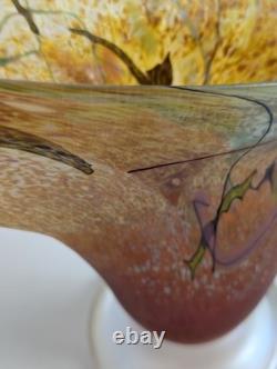 Vintage Hand Blown Art Glass Vase Iridescent Flared Abstract Studio Glass