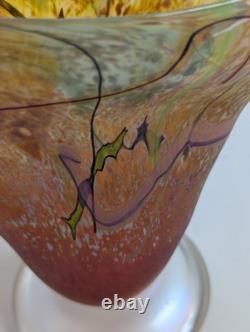 Vintage Hand Blown Art Glass Vase Iridescent Flared Abstract Studio Glass