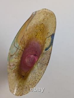 Vintage Hand Blown Art Glass Vase Iridescent Flared Abstract Studio Glass