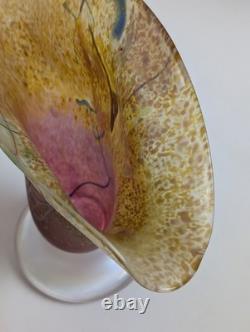Vintage Hand Blown Art Glass Vase Iridescent Flared Abstract Studio Glass