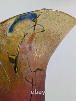 Vintage Hand Blown Art Glass Vase Iridescent Flared Abstract Studio Glass