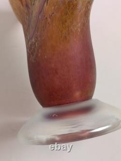 Vintage Hand Blown Art Glass Vase Iridescent Flared Abstract Studio Glass
