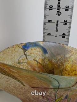 Vintage Hand Blown Art Glass Vase Iridescent Flared Abstract Studio Glass