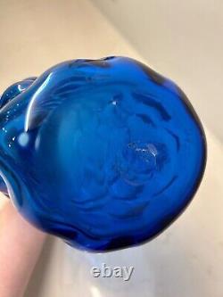Vintage Hand Blown Blenko Bubble Glass Vase Cobalt Blue