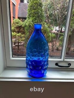 Vintage Hand Blown Blenko Bubble Glass Vase Cobalt Blue