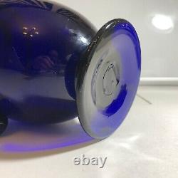 Vintage Hand Blown Cobalt Blue Glass Pitcher 9.5