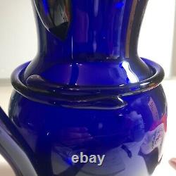 Vintage Hand Blown Cobalt Blue Glass Pitcher 9.5