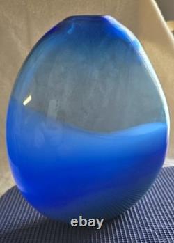 Vintage Hand Blown Glass 12 Vase Tear Drop Cobalt Blue & Opaque White Swirl