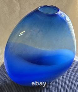 Vintage Hand Blown Glass 12 Vase Tear Drop Cobalt Blue & Opaque White Swirl