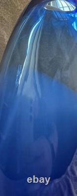 Vintage Hand Blown Glass 12 Vase Tear Drop Cobalt Blue & Opaque White Swirl