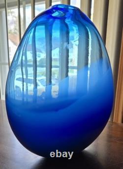 Vintage Hand Blown Glass 12 Vase Tear Drop Cobalt Blue & Opaque White Swirl