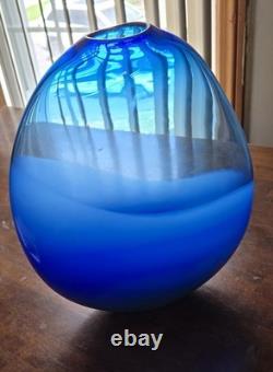 Vintage Hand Blown Glass 12 Vase Tear Drop Cobalt Blue & Opaque White Swirl