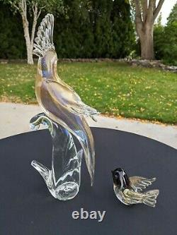 Vintage Hand Blown Glass MURANO Gold COCKATOO and Small Bird