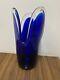 Vintage Hand Blown Mid Century Modern Blue Glass Flowing Design Vase