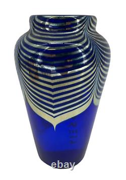 Vintage Handblown CORREIA GLASS Cobalt Blue Metallic Vase Urn