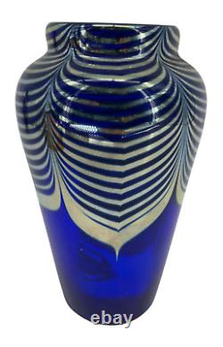 Vintage Handblown CORREIA GLASS Cobalt Blue Metallic Vase Urn