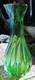 Vintage Handblown Glass Vase Green & Blue Swirl 10 Tall Scallop Opening