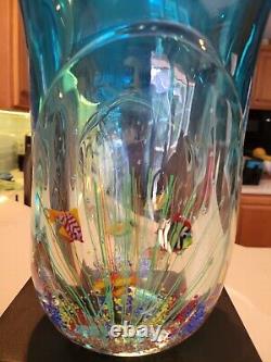 Vintage Huge 12 Murano Blue Italian Art Glass Fish Tank Aquarium Vase