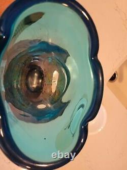 Vintage Huge 12 Murano Blue Italian Art Glass Fish Tank Aquarium Vase