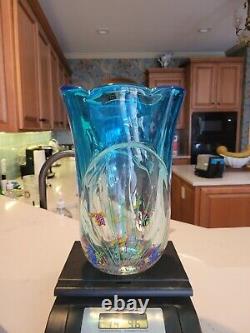 Vintage Huge 12 Murano Blue Italian Art Glass Fish Tank Aquarium Vase