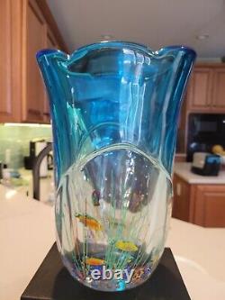 Vintage Huge 12 Murano Blue Italian Art Glass Fish Tank Aquarium Vase