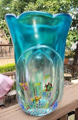 Vintage Huge 12 Murano Blue Italian Art Glass Fish Tank Aquarium Vase