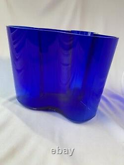 Vintage IITTALA Alva Aalto Finnish Cobalt Blue Art Glass Vase- Signed & Numbered