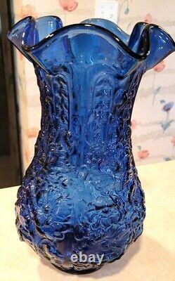 Vintage Imperial Glass Large Poppy Vase-Blue-Ruffle Rim