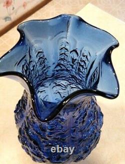 Vintage Imperial Glass Large Poppy Vase-Blue-Ruffle Rim