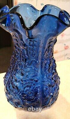 Vintage Imperial Glass Large Poppy Vase-Blue-Ruffle Rim