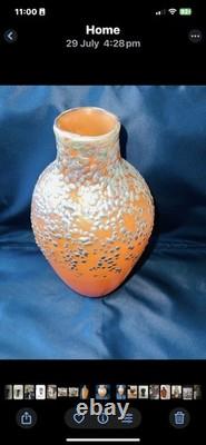 Vintage Irridescent Art Glass Vase Zellique Studio Orange Blue Dots 12 High
