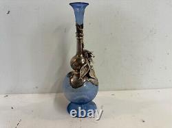 Vintage Isaraeli Blue Art Glass Decorative Vase with Silver Overlay