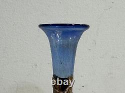 Vintage Isaraeli Blue Art Glass Decorative Vase with Silver Overlay