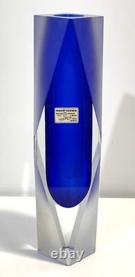 Vintage Italian Alessandro Mandruzzato Murano Blue Faceted Glass Vase
