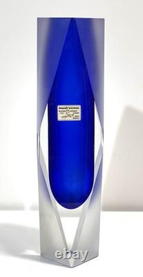 Vintage Italian Alessandro Mandruzzato Murano Blue Faceted Glass Vase