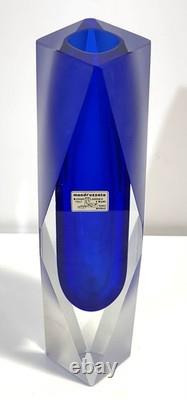 Vintage Italian Alessandro Mandruzzato Murano Blue Faceted Glass Vase