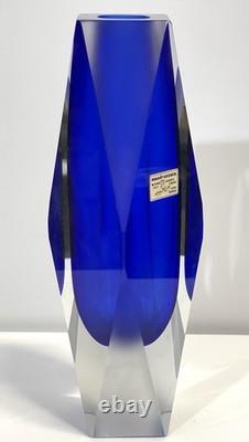 Vintage Italian Alessandro Mandruzzato Murano Blue Faceted Glass Vase