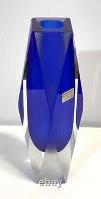 Vintage Italian Alessandro Mandruzzato Murano Blue Faceted Glass Vase