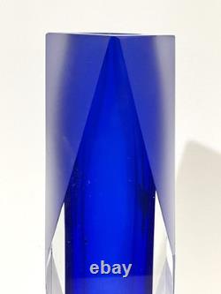 Vintage Italian Alessandro Mandruzzato Murano Blue Faceted Glass Vase