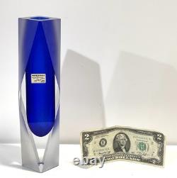 Vintage Italian Alessandro Mandruzzato Murano Blue Faceted Glass Vase