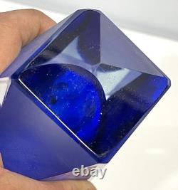 Vintage Italian Alessandro Mandruzzato Murano Blue Faceted Glass Vase